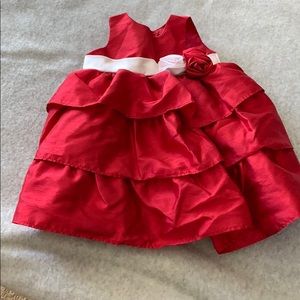 Ruffled red and white infant dress